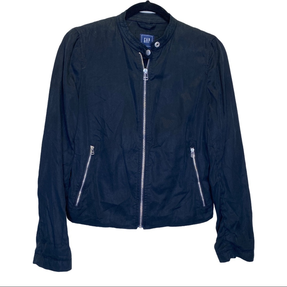 Gap Black Jacket Zip Moto Collarless Blazer Pocket